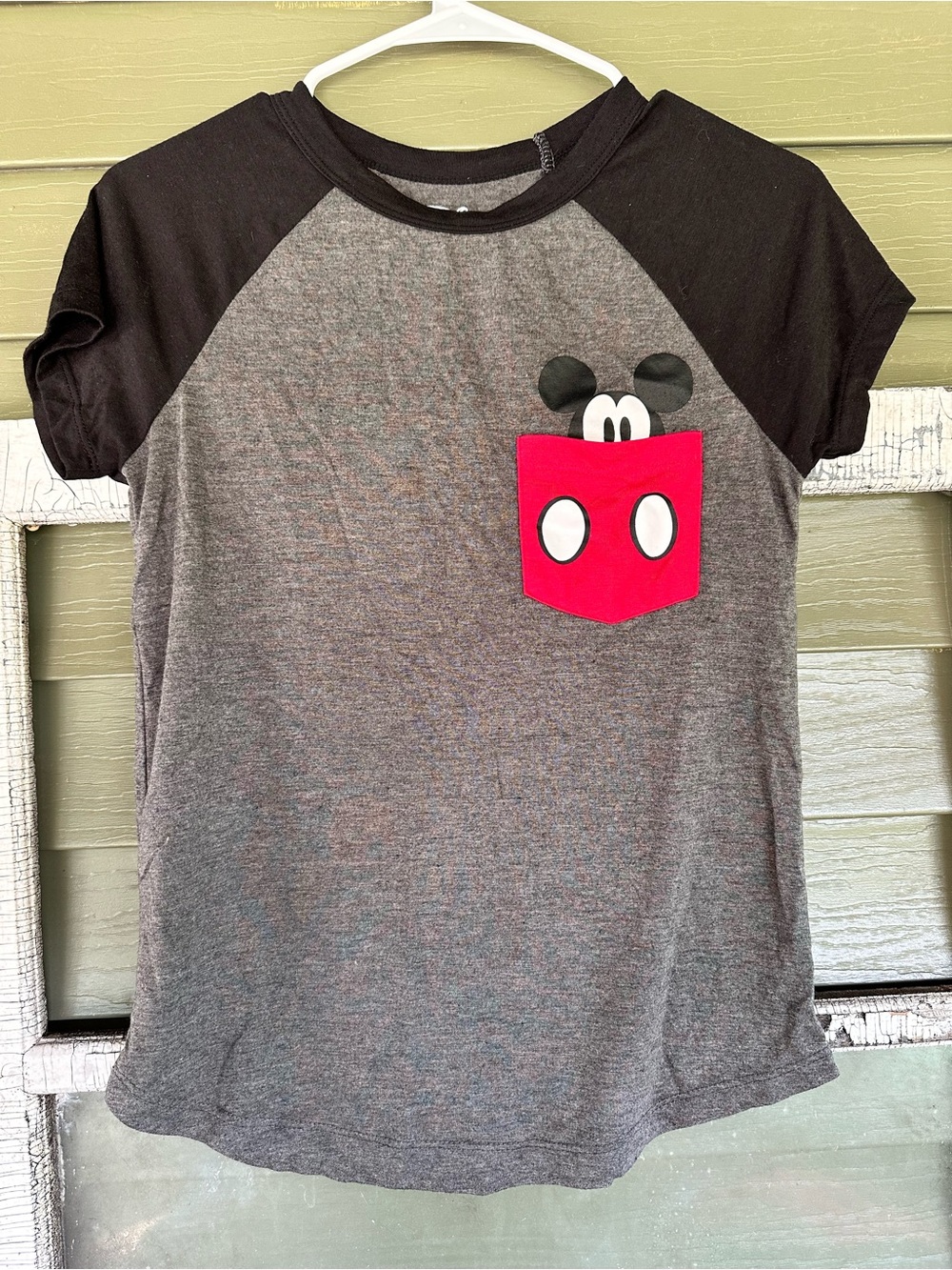 Disney Gray & Black Raglan Tee with Red Mickey Pocket